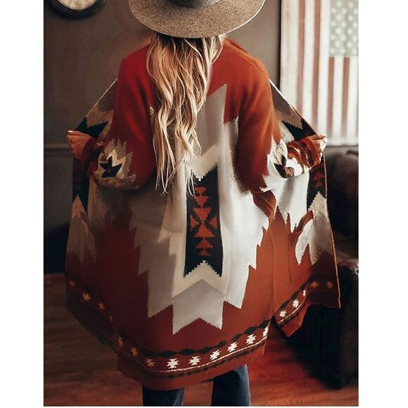 Boho Western Aztec Open Front Lightweight Coat Cardigan - Picture 1 of 4